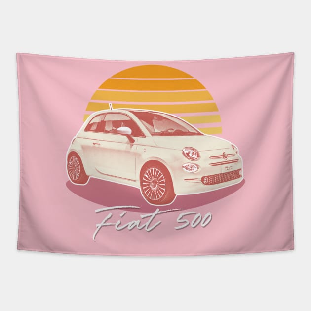 Fiat 500 / Retro Sunset Aesthetic Design Tapestry by DankFutura