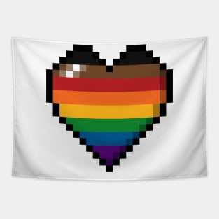 Large Pixel Heart Design in Inclusive Rainbow Pride Flag Colors Tapestry