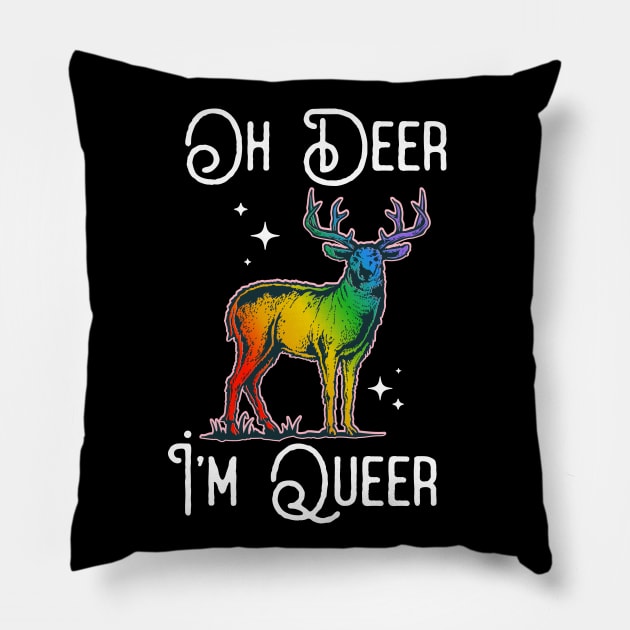 Oh Deer I'm Queer  Rainbow Gay Pride Pillow by Eugenex