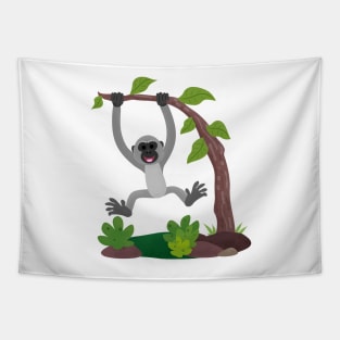 Cute happy gibbon ape cartoon illustration Tapestry