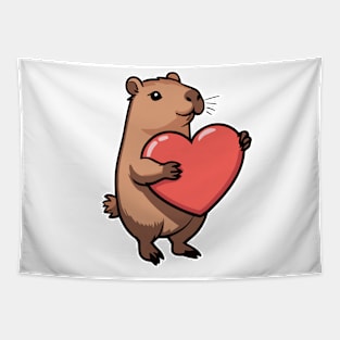 Funny Capybara with Heart Tapestry