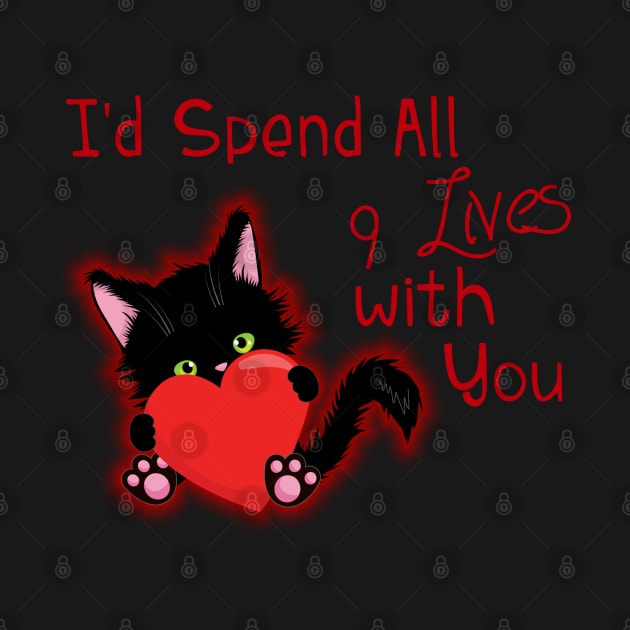 9 Lives Valentine's Day Cute Cat Heart by Wanderer Bat