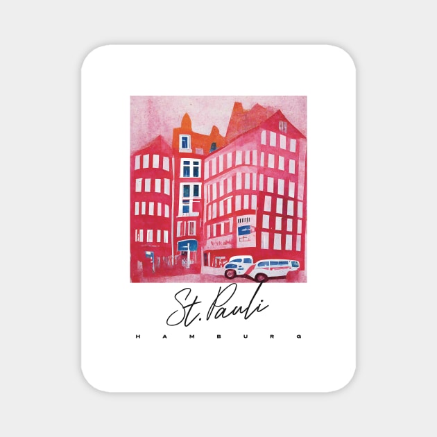 St Pauli Street Hamburg Travel Poster Retro Wall Art Illustration Magnet by BetterManufaktur