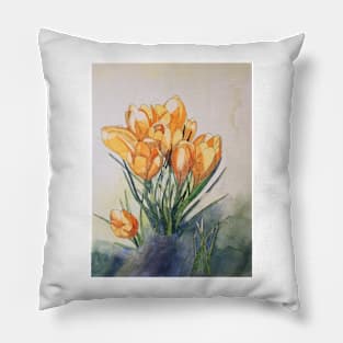 Yellow crocuses watercolour painting Pillow