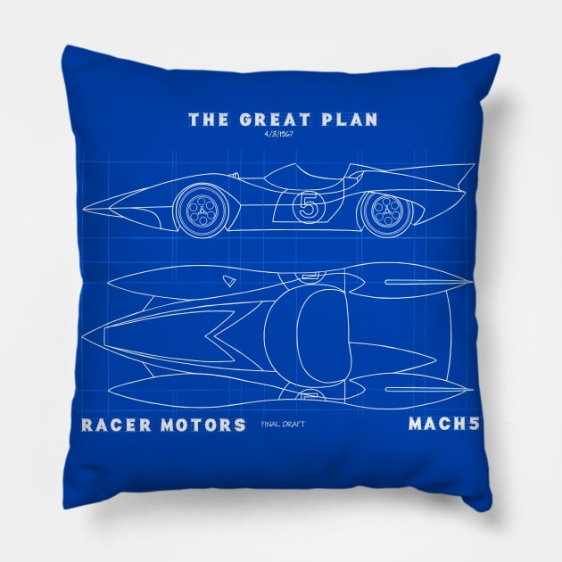 Mach 5 Blueprint - The Great Plan Pillow by DistractedGeek