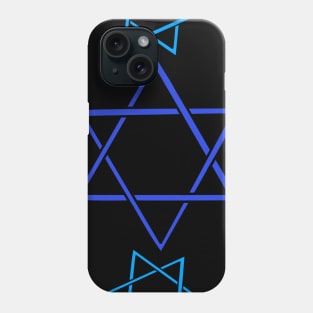 Light and Dark Blue Jewish Star of David Pattern on a Black Backdrop, made by EndlessEmporium Phone Case