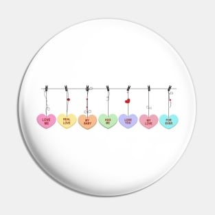 Hanging sweetheart candies. Conversation sweets for Valentine's day Pin