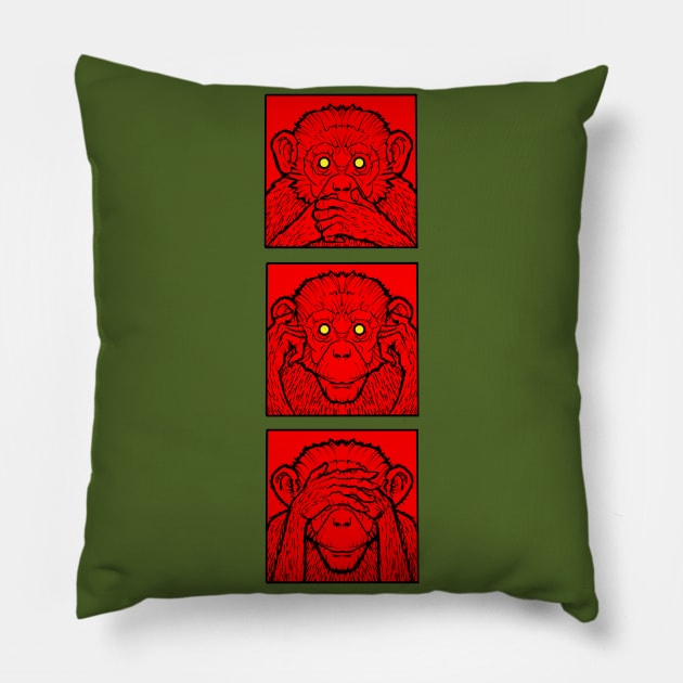 three wise monkeys, see no evil, hear no evil, speak no evil Pillow by weilertsen