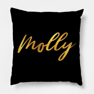 Molly Name Hand Lettering in Faux Gold Letters Pillow