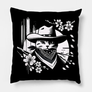 Kawaii Japanese Funny Cat Cowboy Cowgirl Meow Howdy Meowdy Pillow