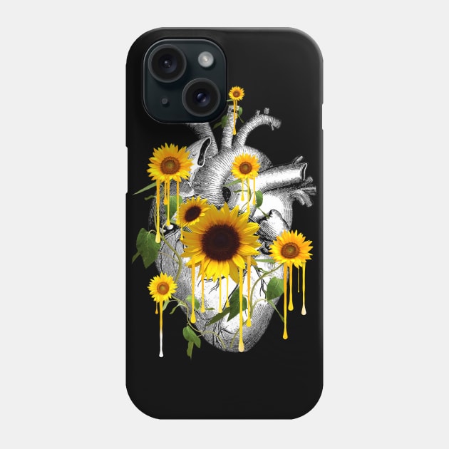 Sunflowers Heart Human Anatomy Phone Case by Collagedream