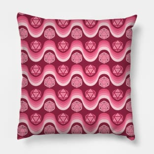 Retro Inspired D20 Dice and Color Wave Seamless Pattern - Pink Pillow