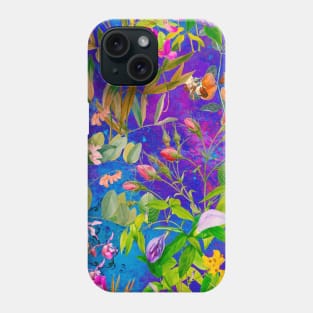 Cool tropical floral leaves botanical illustration, tropical plants,leaves and flowers, blue leaves pattern Phone Case