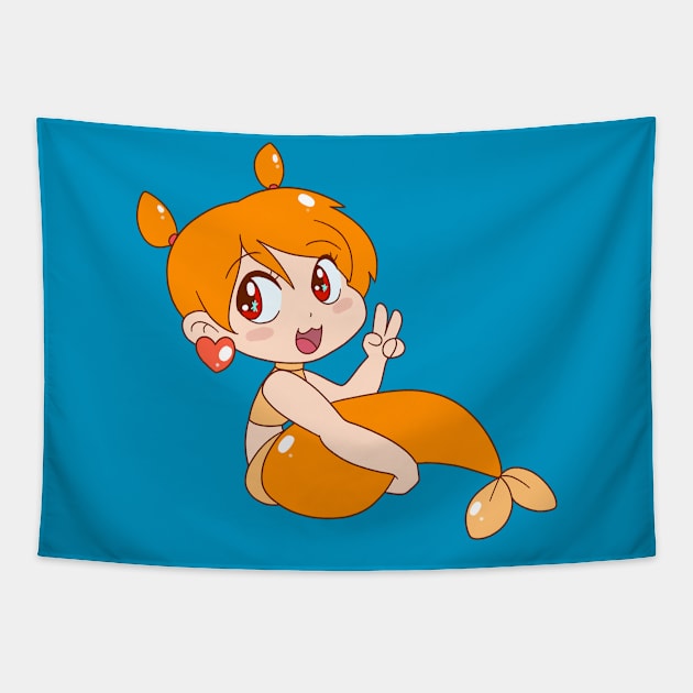 Cute Orange Mermaid Tapestry by saradaboru