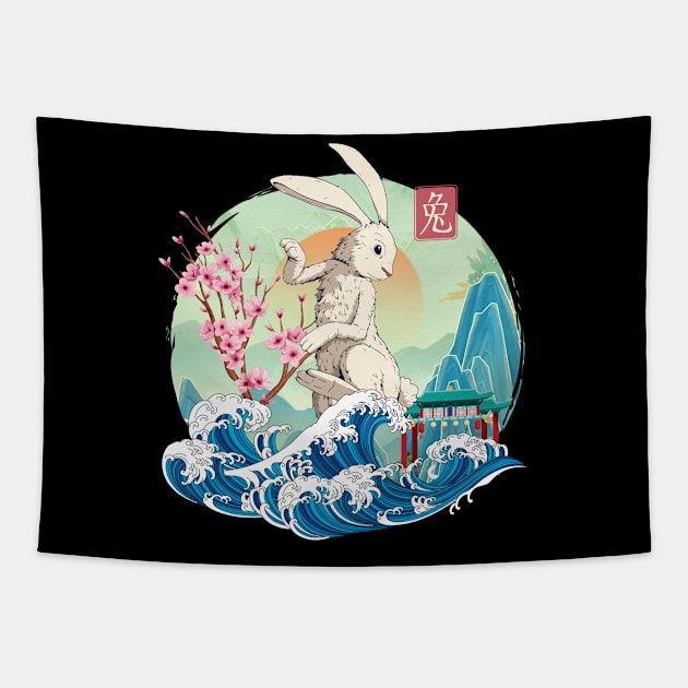 Year of the Rabbit Chinese Zodiac Lunar New Year Zen Wave Tapestry by TheBeardComic