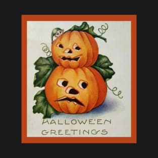 Vintage Look Halloween Stacked Pumpkins and Eerie Face T-Shirt