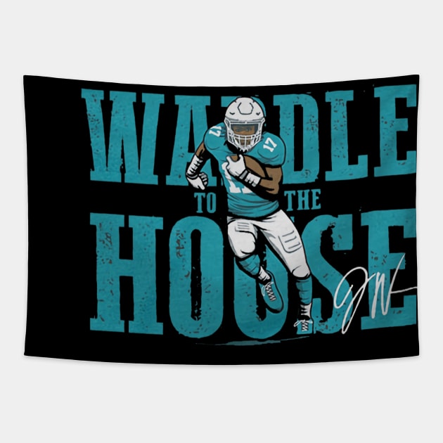 Jaylen Waddle To The House Tapestry by Chunta_Design