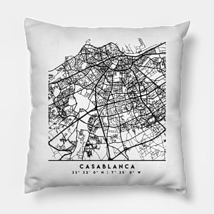 CASABLANCA MOROCCO BLACK CITY STREET MAP ART Pillow