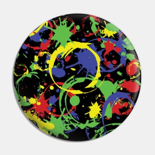 Red, Yellow, Blue and Green Paint Splatter Pattern on Black Pin