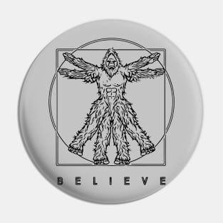 Believe Vitruvian Bigfoot Funny Leonardo da Vinci Sasquatch Vintage illustration Pin