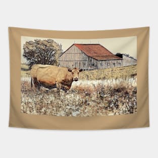 Red Roof and Cow 1-P Tapestry