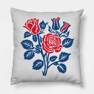 Red and blue roses block print Pillow