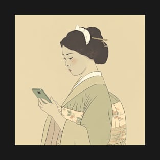 Ukiyo-e Painting of Japanese Woman Using Phone T-Shirt