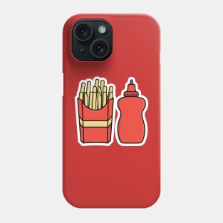 French Fries in Fries Box with Tomato Sauce Bottle vector illustration. Fast Food icon concept. Children potato food vector design. Phone Case