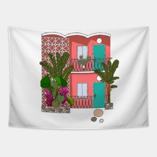 Breeze Block Apartments with Plants Tapestry