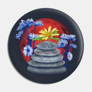 Blood Moon Flower Mantis Zen Garden Pin