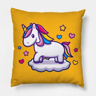 Cute Unicorn Standing On Cloud Cartoon Pillow