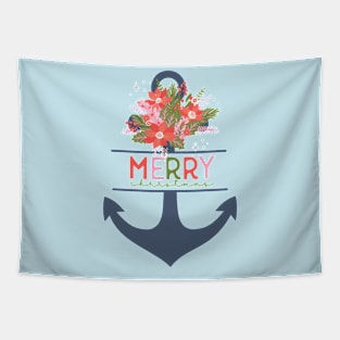 Merry Christmas Floral Anchor Tapestry