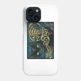 The Black Cat With Golden Wings - Black Outlined Version Phone Case