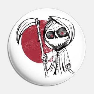 Grim The Reaper Pencil Hand-drawn Art in Red and Black Pin