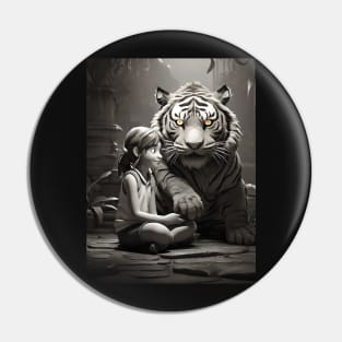 Black and white tiger with girl Pin