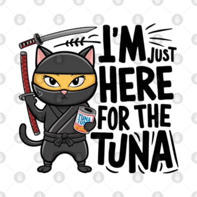 One design features a sneaky ninja cat with a katana in one hand and a can of tuna in the other. (4) by YolandaRoberts