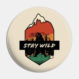 Stay Wild Grizzly Bear Vintage Adventure Patch Pin