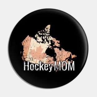 Hockey Mom in white with Canadian flag in sepia Pin