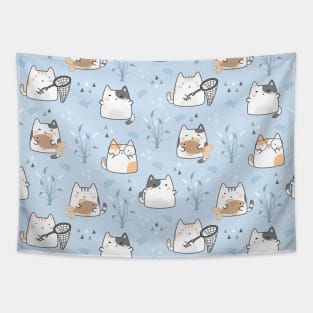 Seamless Pattern Cute Kawaii Cats Tapestry