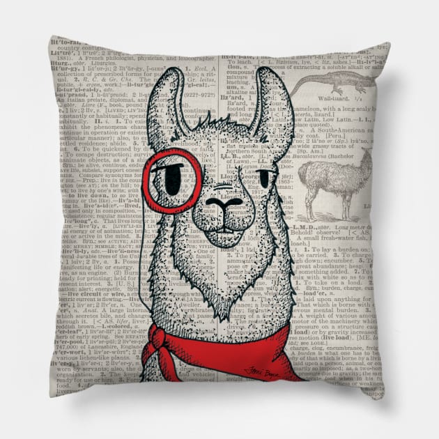 Llama with Monocle Pillow by tamiboyce