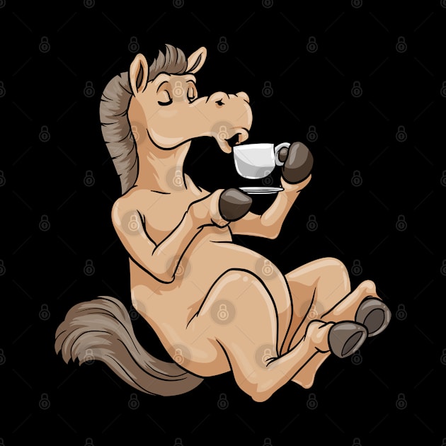 Funny horse is drinking coffee with milk and sugar by Markus Schnabel