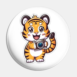 Cute Kawaii Tiger With Camera Pin