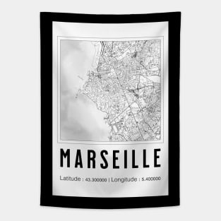 Marseille France Map Art Black and White Tapestry