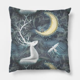 Fabulous heroes and animals, fairytale plants in lights Pillow