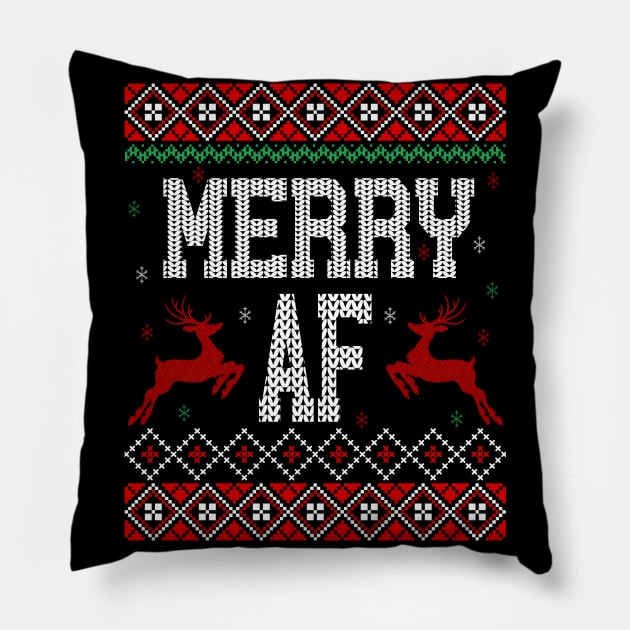 Merry AF ugly sweater Pillow by MZeeDesigns