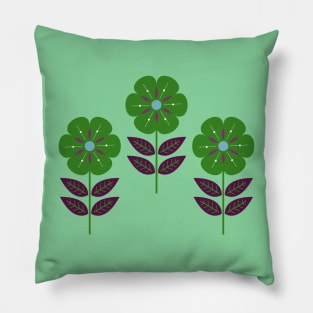 Mod green Scandinavian flowers Pillow