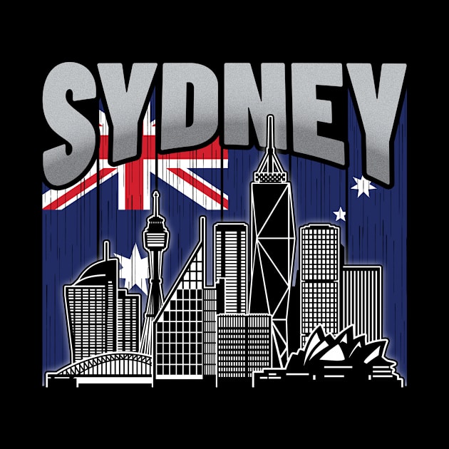 Sydney Australia Skyline Vintage Australian Flag by travel2xplanet