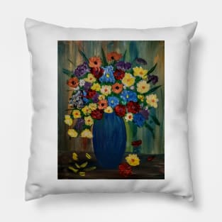 abstract flowers in a blue vase Pillow