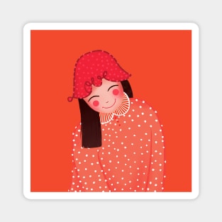 Happy girl with Love hat smiling, version 2 Magnet