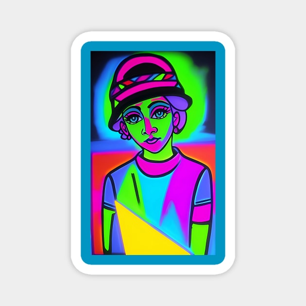 Day Glo Fluorescent Woman in Hat Magnet by ArtBeatsGallery